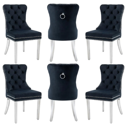 Leather Dining Chairs with Solid Wood Legs and Pull Ring, Luxury, Customized Set of 6