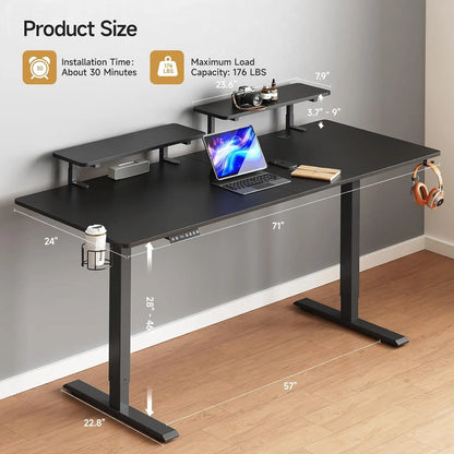 Electric Stand Up Desk with Memory Controller & Adjustable Height  2 Adjustable Monitor Shelves