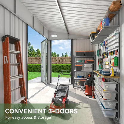 7.5'x4'  Lockable Door Metal Storage Cabinet with Slopping Roof for Tools