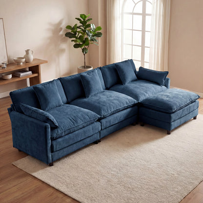 107" Modular Sectional Sofa Set with Ottoman, L-Shaped Convertible Couch, 3-Seats Chenille Deep Seat Sofa with Pillows for Living Room, Bedroom and Apartment