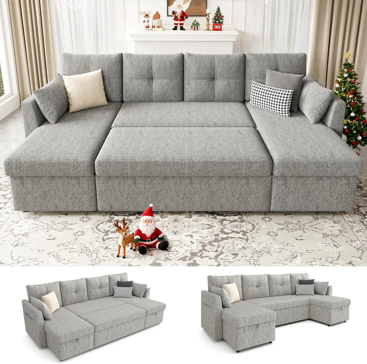 Oversized Sleeper Sofa Couch, Sectional Sofa Bed, Dark Grey | 110 inch 2 in 1 Pull Out Couch with Double Storage, Customized
