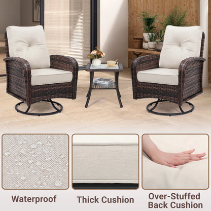 Swivel Wicker Chairs With Side Table Outdoor Patio Furniture Set Washable Thick Cushion For Balcony Deck Garden