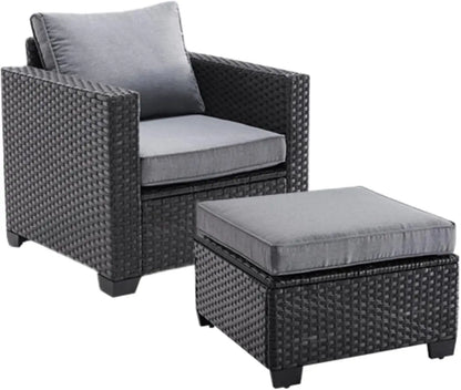 Patio Sectional Sofa Set, with Ottoman, Water/Oil/Stain-Resistant Fabric, Dark Gray Cushion + Gray Wick