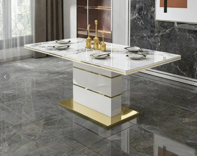 Luxury Gold Marble Square Dining Table Set 4 Chairs or 6 Chairs