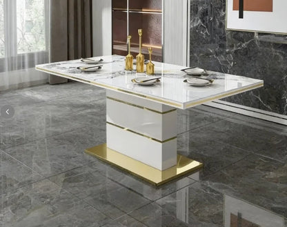 Luxury Gold Marble Square Dining Table Set 4 Chairs or 6 Chairs