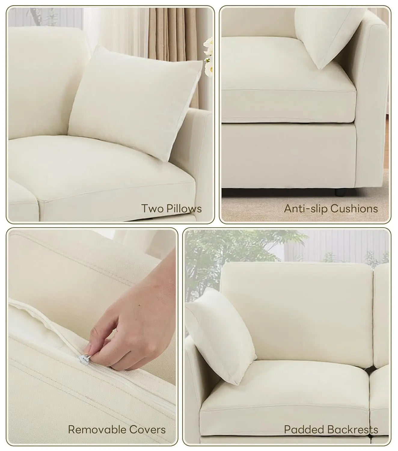 Modular Sectional Couch for Living Room, Spring Cushion Seating, Modern 6 Seater Convertible U Shaped Sofa with Ottoman, Beige |