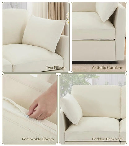 Modular Sectional Couch for Living Room, Spring Cushion Seating, Modern 6 Seater Convertible U Shaped Sofa with Ottoman, Beige |