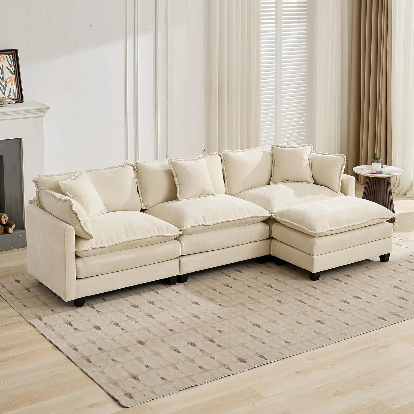 117.9" Modern Sectional Couches for Living Room, Blue Chenille Comfy Cloud Couch