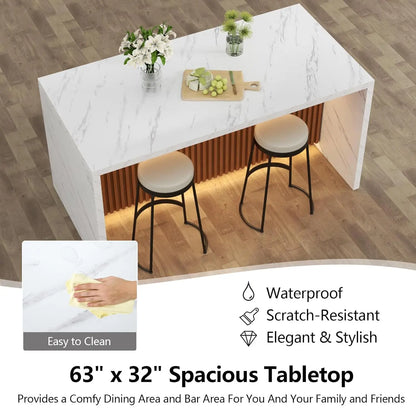 63" Large Imitation Marble Dining Table for 4-6 People with LED Lights