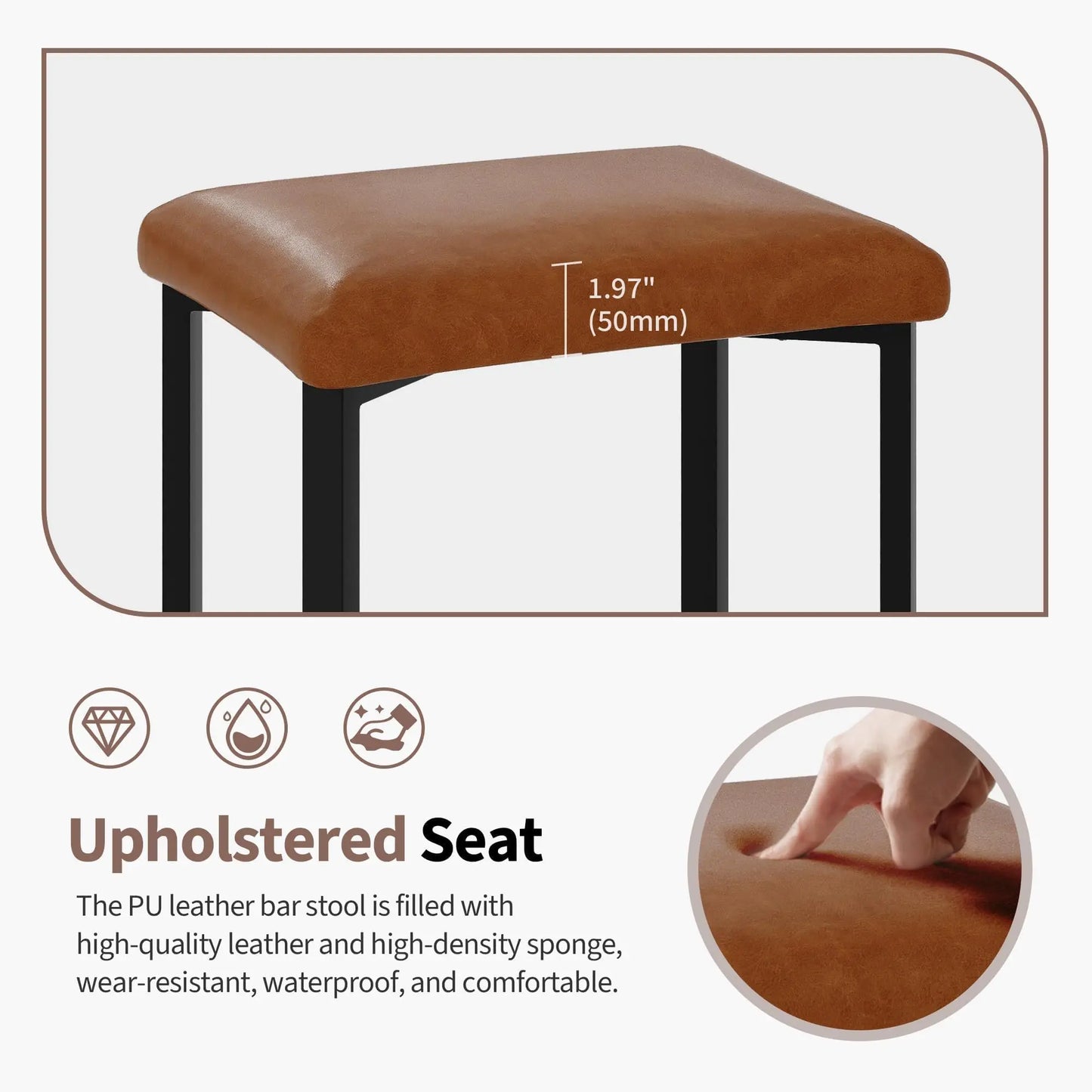 Counter Height Bar Stools Set With PU Leather Seat And 2 Inch Thick Upholstery Modern Heavy Duty Metal Frame Base Easy Assembly For Kitchen Island And Bar Counter Available In Set Of 2 Or 4