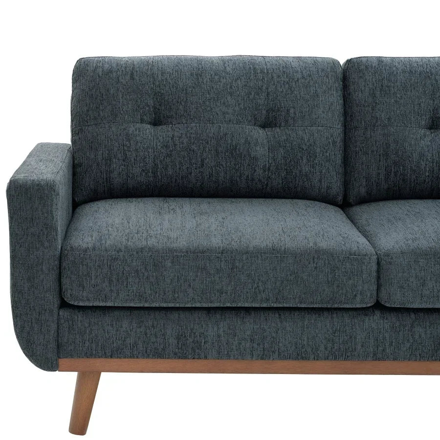 Mid-Century Modern Upholstered Tufted Loveseat Sofa With Wooden Legs