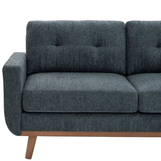 Mid-Century Modern Upholstered Tufted Loveseat Sofa With Wooden Legs