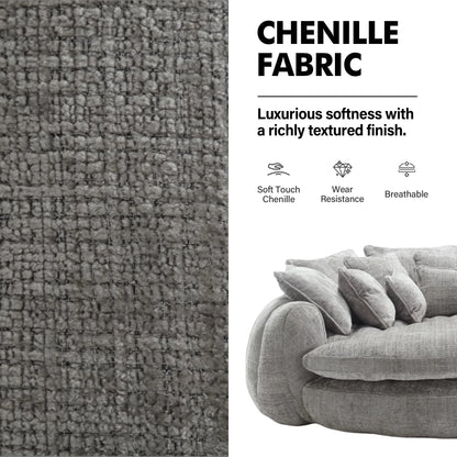 Oversized Round Chaise Lounge Chair with 14 Pillows, Modern Chenille Boneless Couch, Memory Foam