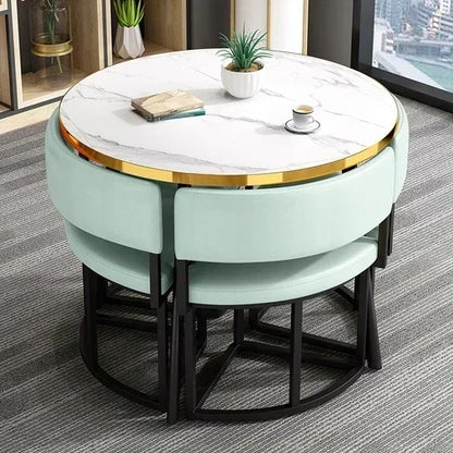 Round Luxury White Mobile Dining Table  Set with 4 Chairs