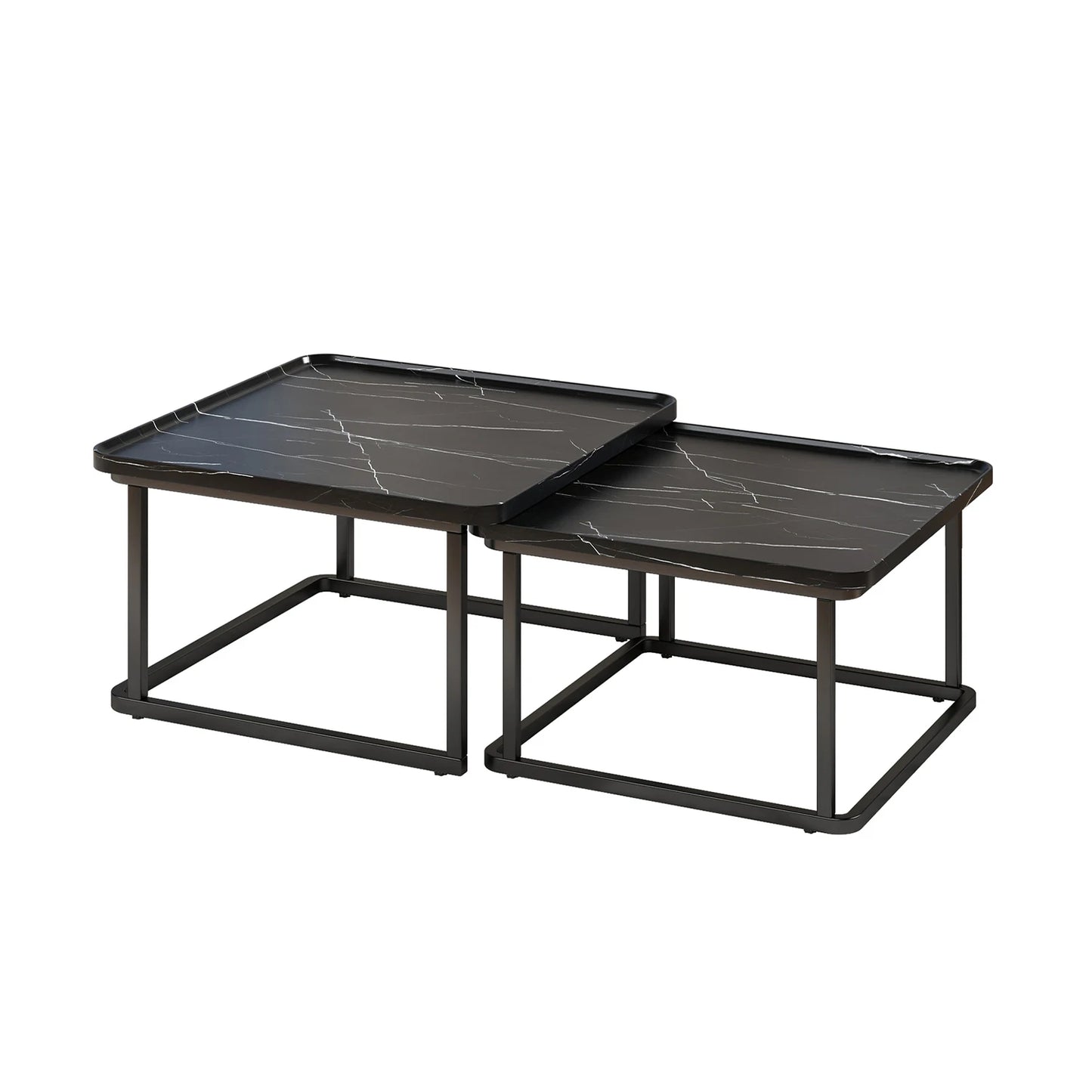 Square Nesting Coffee Tables Set Of 2, Space Saving Small End Table Set For Living Room Bedroom Balcony, Fluted Side Tables Set