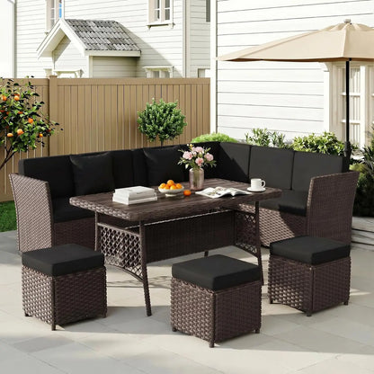7 Pieces Patio Furniture Set, Wicker Conversation Set with Dining Table, Chairs and, Customized