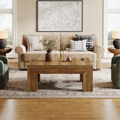39.4-Inch Square Coffee Table for Living Room, Farmhouse  Cocktail Table with Sturdy Wooden Legs