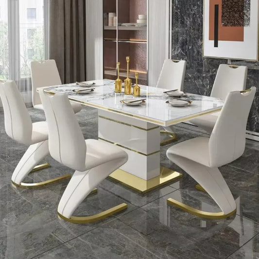 Luxury Gold Marble Square Dining Table Set 4 Chairs or 6 Chairs