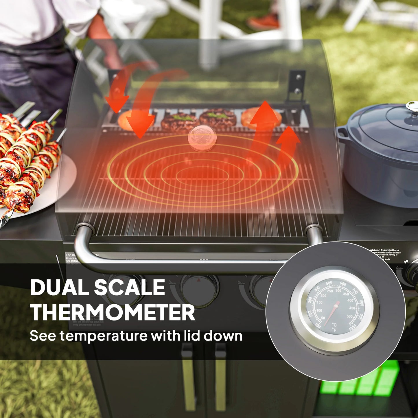3 Burner Gas Grill with Side Burner and Shelves, Propane BBQ Grill