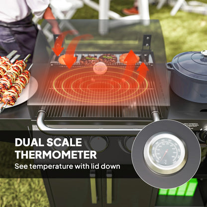3 Burner Gas Grill with Side Burner and Shelves, Propane BBQ Grill