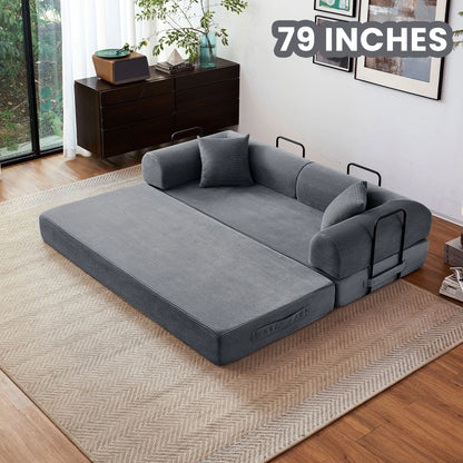 79''  Foldable Convertible Futon Sleeper Sofa Bed with L-Shaped Armrests for Living Room