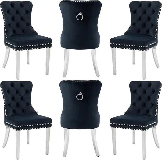 Velvet Dining Chairs Set of 6, Nikki Collection Dining Room Chairs with Wood Legs