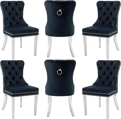 Velvet Dining Chairs Set of 6, Nikki Collection Dining Room Chairs with Wood Legs