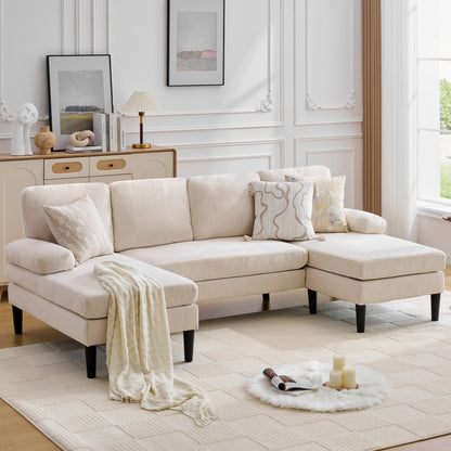 U-Shaped Sectional Sofa 4 Seater Lounge Sleeper with Removable Cushions Upholstered Couches for Living Room