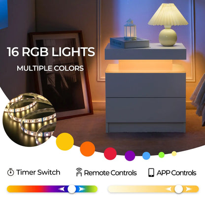 LED Night Stand with 2 Drawers for Bedroom