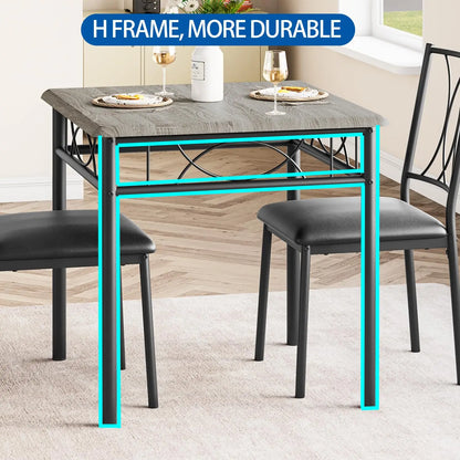3-Piece Wood Dining Table Set for 2, Compact Square Kitchen Table Set with 2 Upholstered Chairs