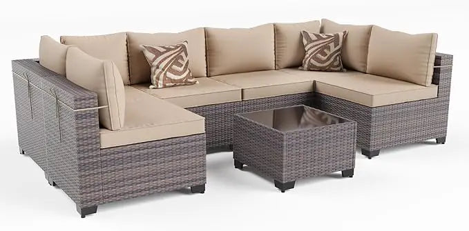 6PCS Outdoor Wicker Rattan Sectional Sofa Patio Furniture Set