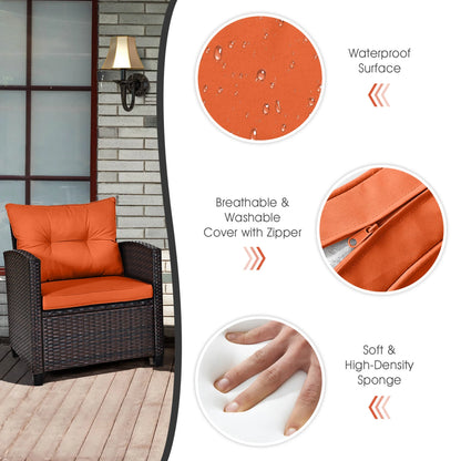 3 PCS Patio Rattan Furniture Set Cushioned  Set Orange