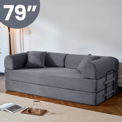 79’’ Folding  Corduroy Upholstered Convertible Sofa Bed  Boneless Couch