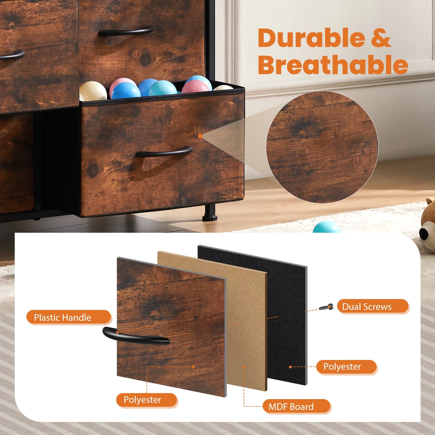 Bedside Steel Frame Wardrobe  With 10 Fabric Drawers