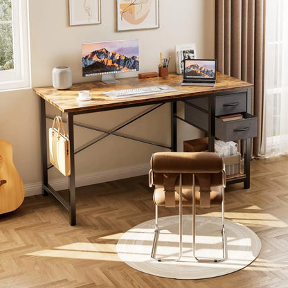 47IN Computer Desk with 2 Drawers For Study Wood Table with Adjustable Position Drawers Modern Work Table for Office or Gaming