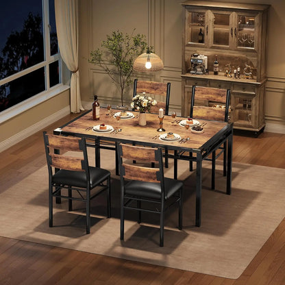 Wooden Kitchen Table with 4 Upholstered Chairs