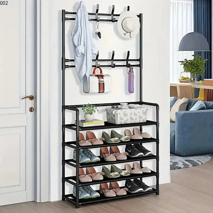 A clothes hanger and shoe rack at the entrance, used for storing shoes, clothes, jackets, hats, bags, umbrellas in the hallway