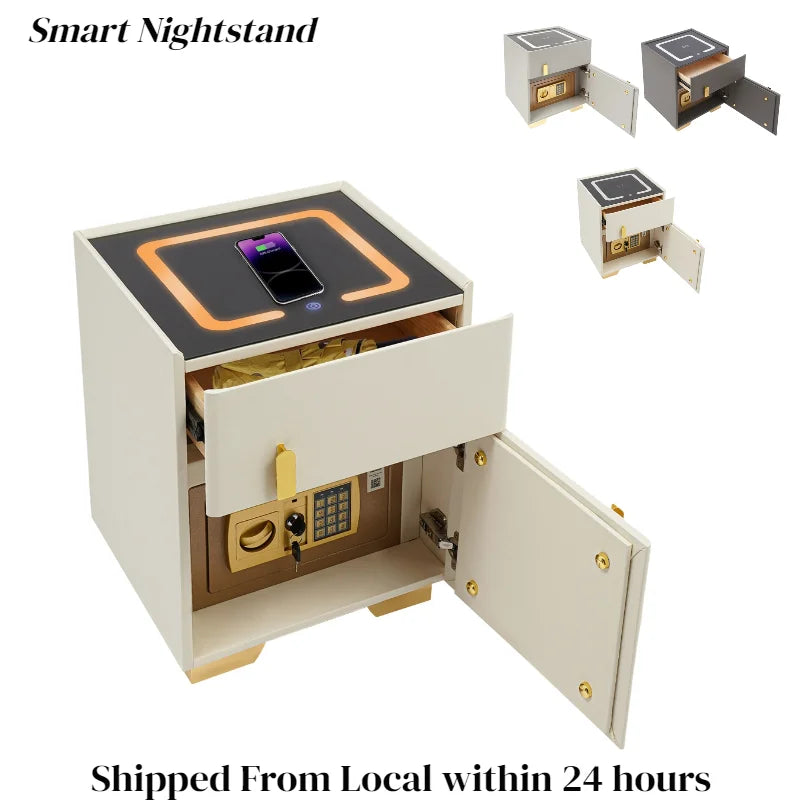 Smart Nightstand w/ Drawer & Safe Wireless Charging Nightstand