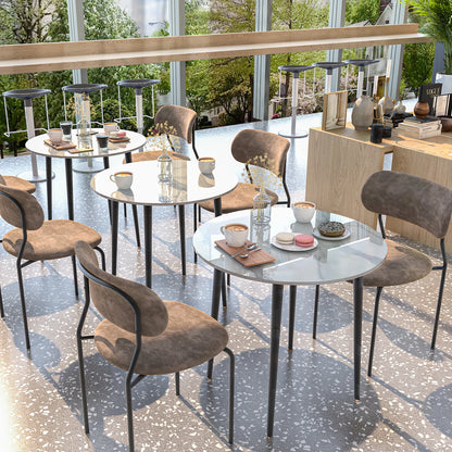 32" Round Stone Dining Table  for 2-4 Person - Small Kitchen Table with Black Metal Legs