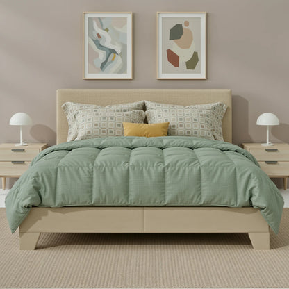 Full/Queen/King Upholstered Bed Frame with Adjustable Linen Headboard, Sturdy Wood Slats & Quiet Support
