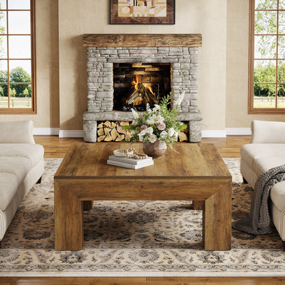 39.4-Inch Square Coffee Table for Living Room, Farmhouse  Cocktail Table with Sturdy Wooden Legs