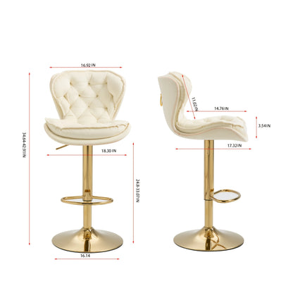 Set of 2 Modern Bar Stools Adjustable Velvet Golden Leg Upholstered Swivel Bar Stools Counter Height Bar Kitchen Island
