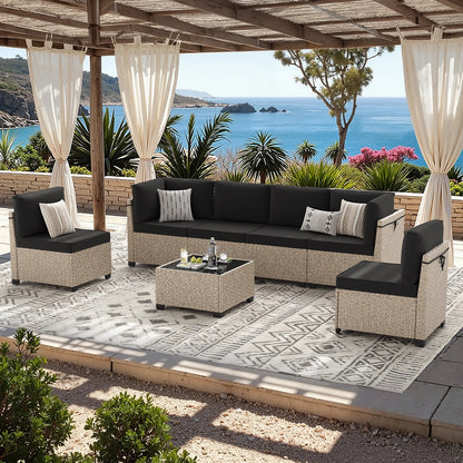 7-Piece Patio Furniture Set, Outdoor Rattan Sectional Sofa with Tempered Glass Table, All-Weather, for Garden, Porch, Backyard