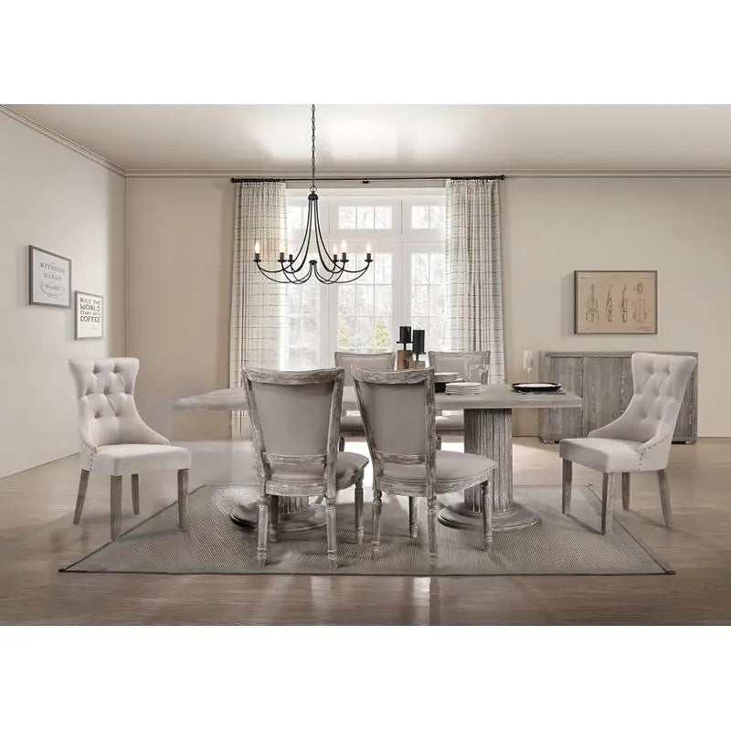 Reclaimed Gray Finish 7-Piece Dining Room Set with Chairs and Table