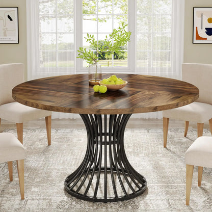 47-Inch Round Farmhouse  Dining Table for 4-6 People