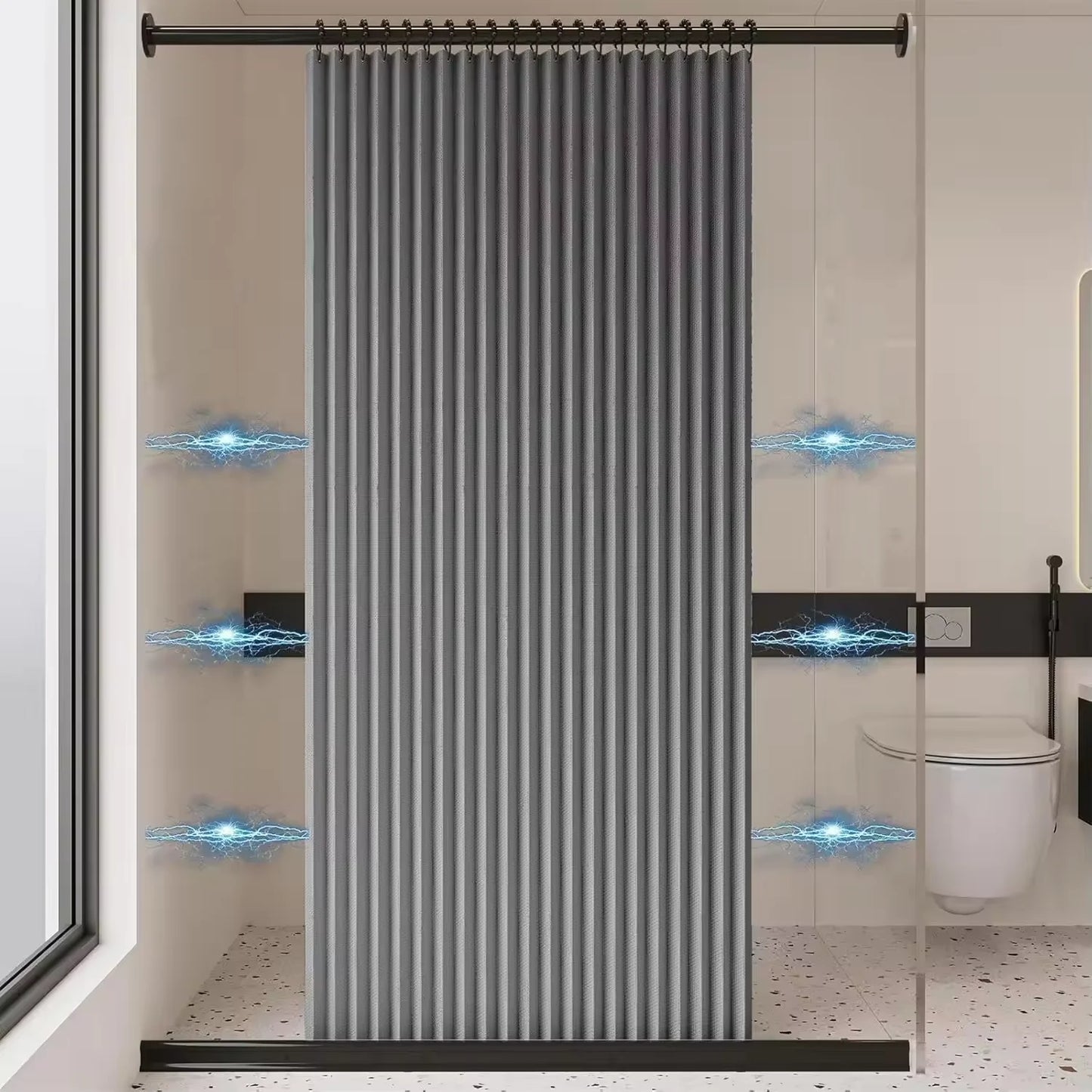 Magnetic Foldable Waterproof Bath Curtain  for Walk-In Shower