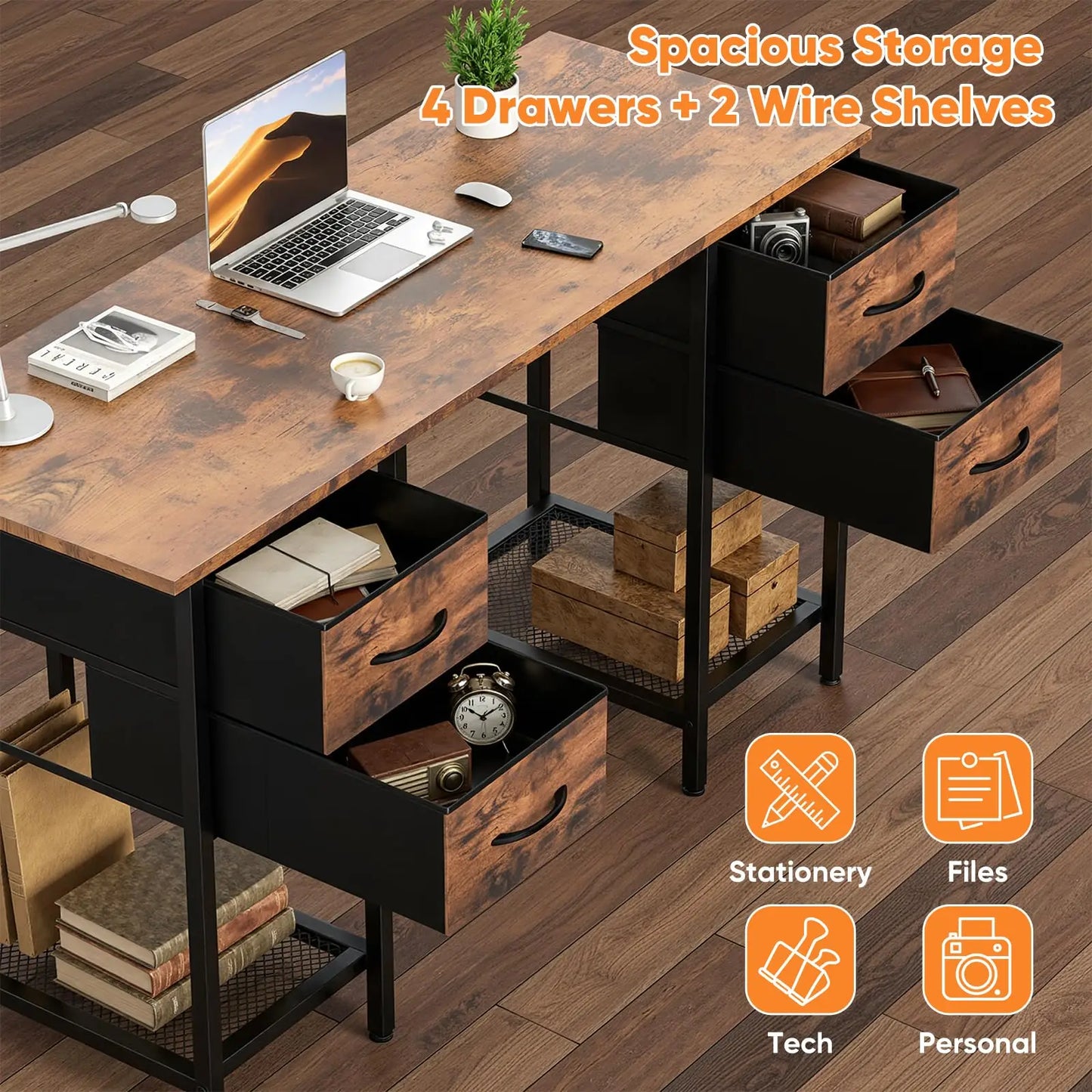 55 Inch Computer Desk  with 4 Drawers