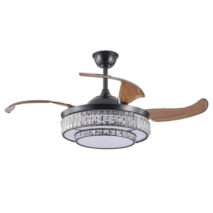 Luxurious Crystal Ceiling Fan Light,  Remote Control Folding Fan Light with Timer Function, Adjustable Color Lighting