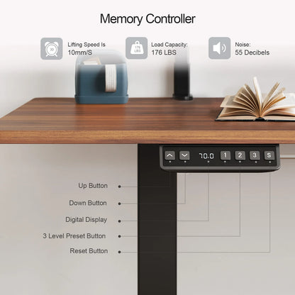 Electric Stand Up Desk with Memory Controller & Adjustable Height  2 Adjustable Monitor Shelves