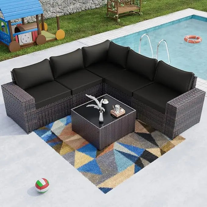 6PCS Outdoor Wicker Rattan Sectional Sofa Patio Furniture Set